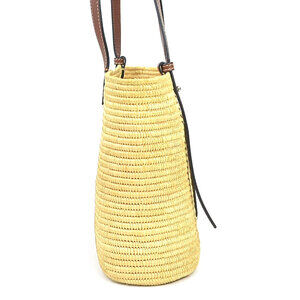 Loewe Brown Tan Bag Raffia Basket Square Leather Shoulder Beige